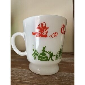 Tom and Jerry Egg Nog Milk Glass Cup Footed Holiday Hazel Atlas Vintage Red Gree